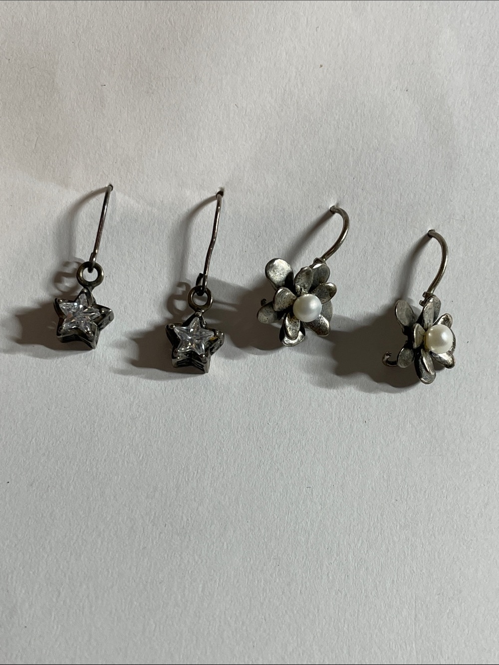Gorgeous Sterling Silver Floral Pearl and Star Drop Earrings - Silver